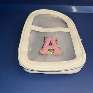 Clear Crossbody Purse White Pink Letter A Stadium Bag Adjustable Strap Gold Trim